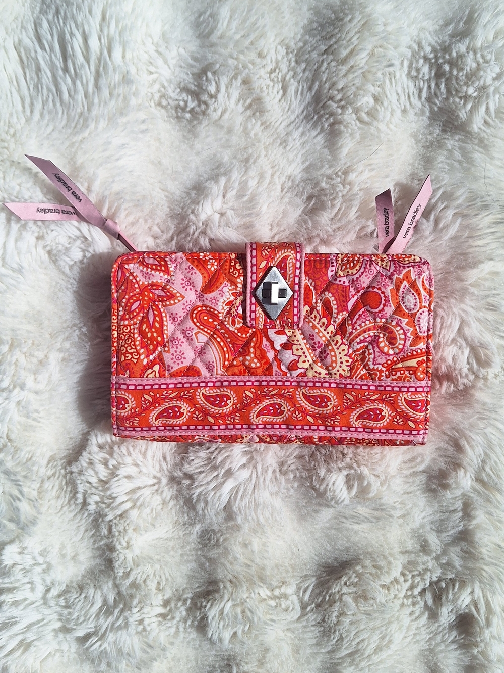 🎀Vera Bradley Turnlock Wallet NWT Sherbet Paisley Pink Orange Quilted